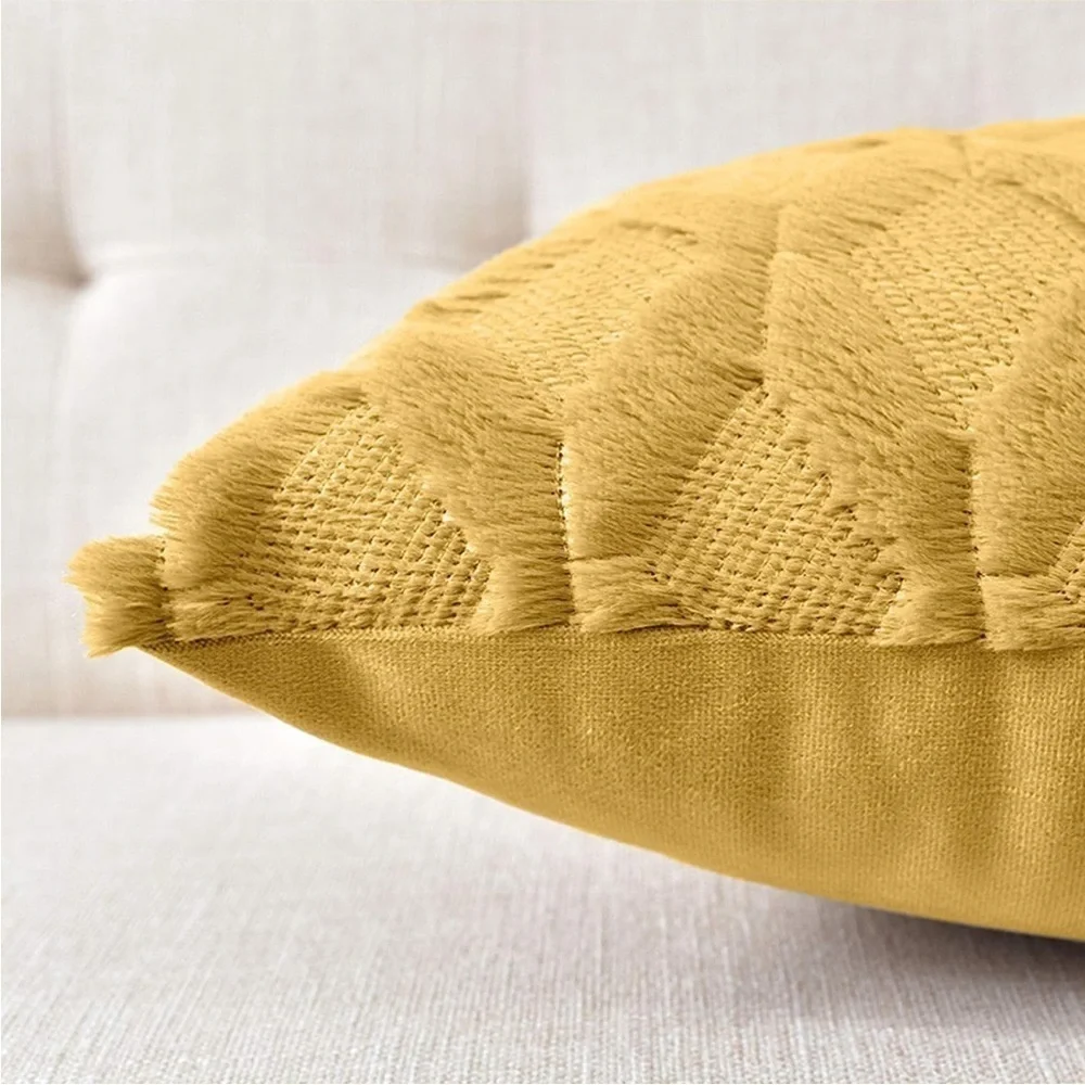Sunflower Yellow Farm Pillow Cover Furry Faux Luxury Soft Warm Pillow Case Set